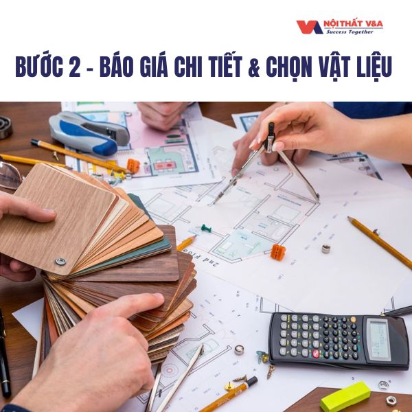 Báo giá và chọn vật liệu - Thi công nội thất  phòng khách hcm