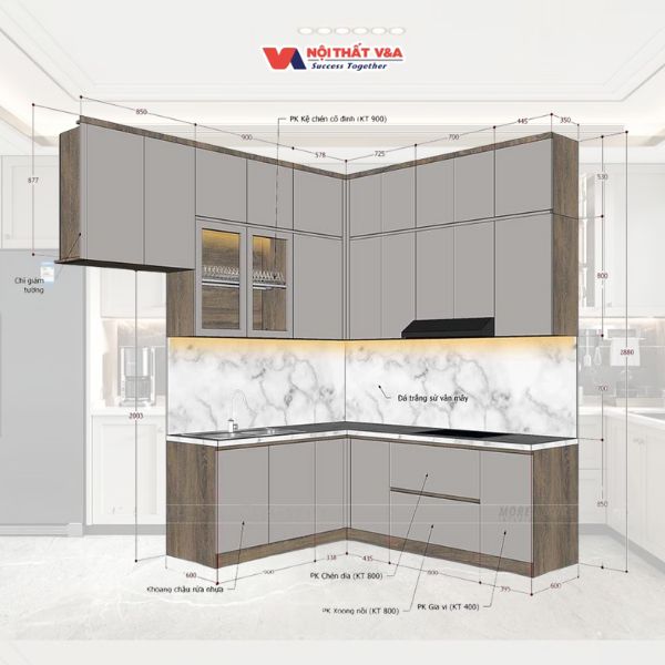 Kích thước báo giá tủ bếp Acrylic An Cường