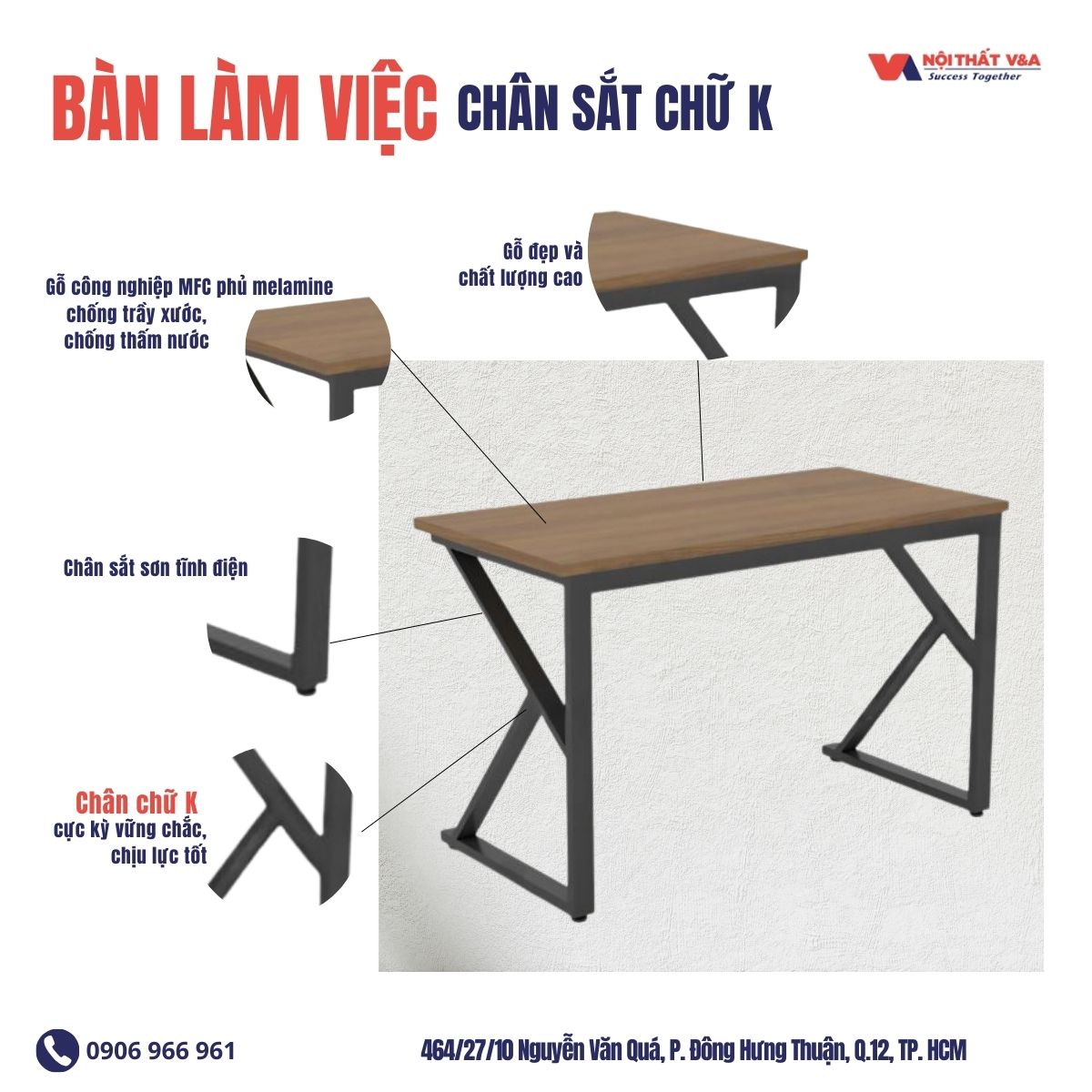 Bàn chân sắt chữ K - Bàn làm việc giá rẻ gò vấp