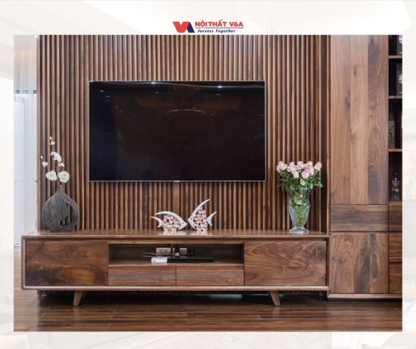 Kệ tivi phủ Veneer - Nội Thất Phòng Khách Gỗ